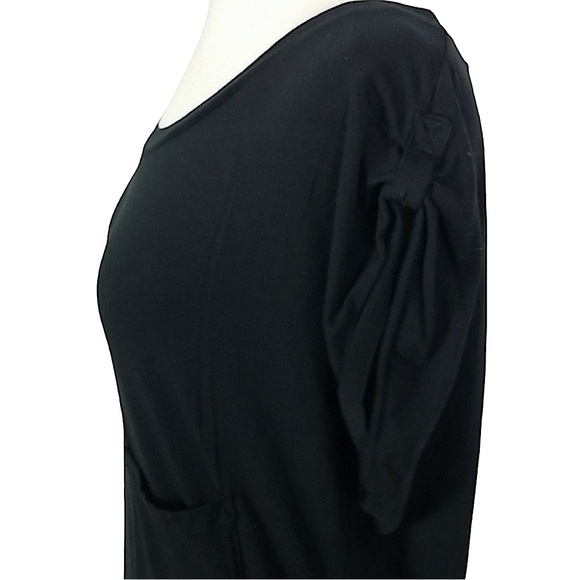 Splendid size medium thin solid black short sleeve midi dress, scoop neck, EUC - Picture 3 of 16